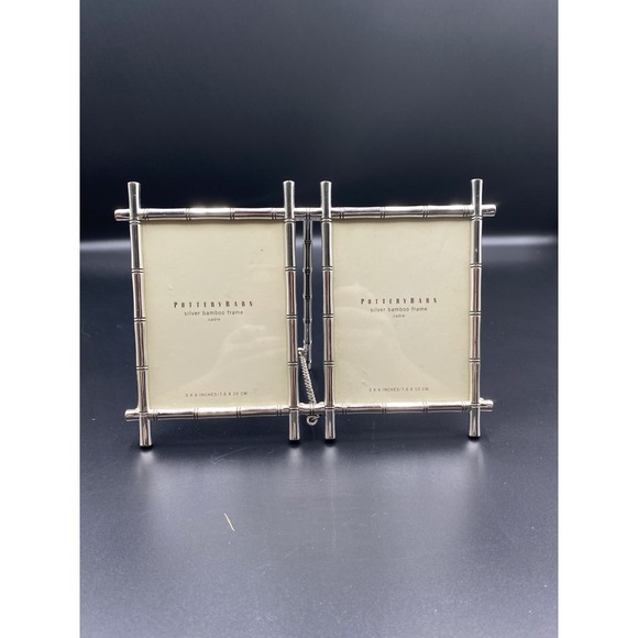Pottery Barn Other - Pottery Barn Double Photo Silver Plate Bamboo Picture Frame Easel Back  3" X 4"